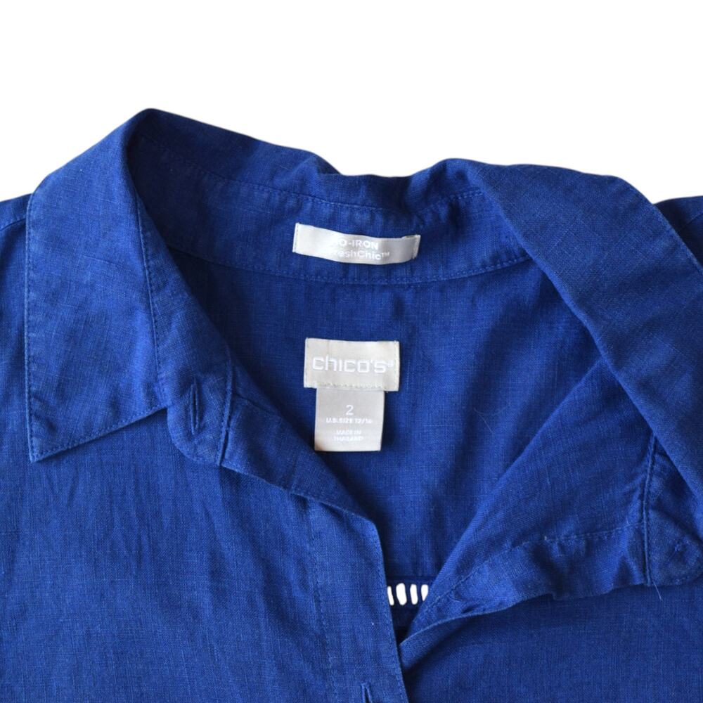 Chico’s 100% Linen Sleeveless Button Up Top Blue Size Large - Picture 3 of 5